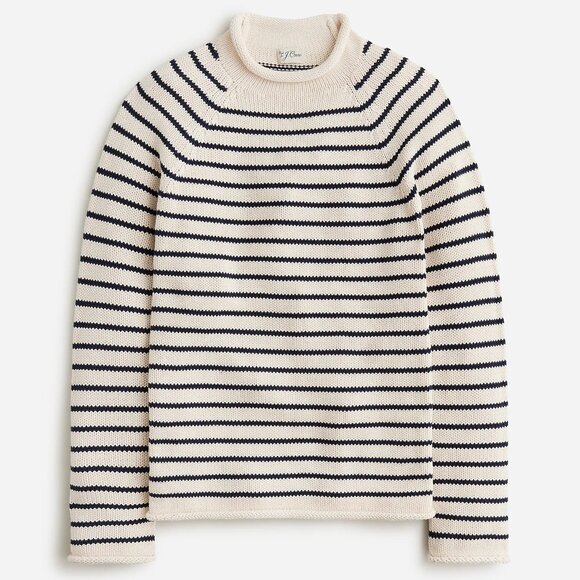 J. Crew Other - NWT J Crew 1988 Heritage Cotton Rollneck Sweater in Cream White & Blue Stripe